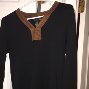 Black Polo quarter length shirt w/ brown vneck